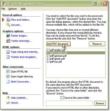 Advanced PDF to HTML converter Screenshot